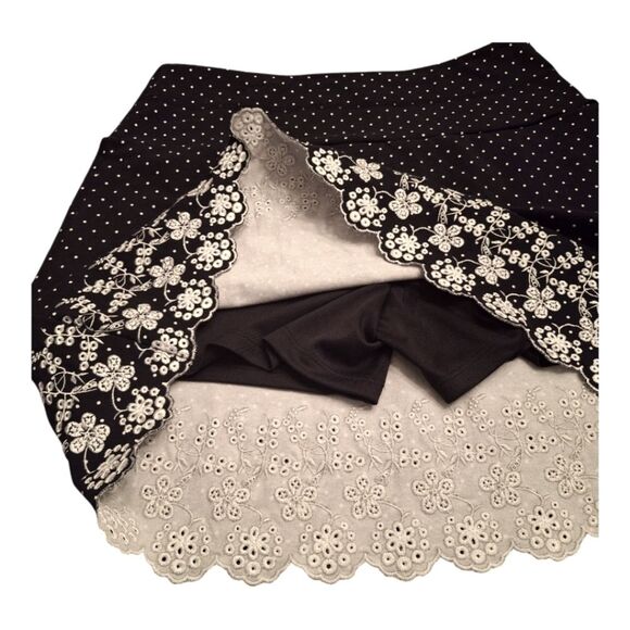 Intro Skort Embroidered Scalloped Stretch Cotton Modest Black White Polka Dot S - Picture 4 of 10